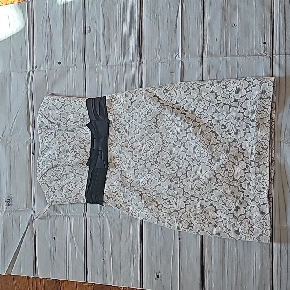 Lace Prom Party Bow Black and White dress, strapless, has Gray linni g